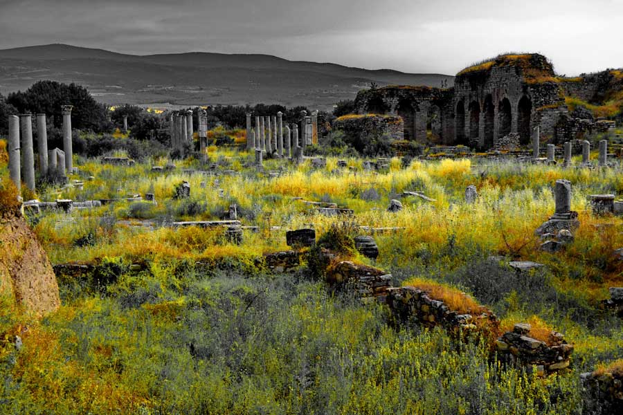 Afrodisias antik kenti Tiberius Portikosu Afrodisias antik kenti Tiberius Portikosu ve Agora kapısı, Afrodisias fotoğrafları - Tiberius Portico and Agora gate, Aphrodisias photos