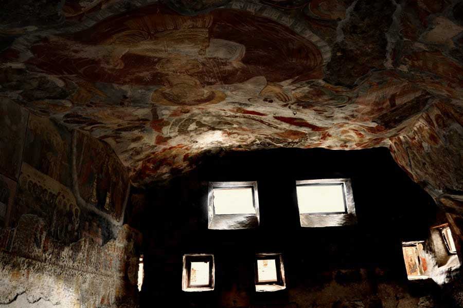 Sümela manastırı büyük salon tavan ve duvar freskleri, Sümela manastırı fotoğrafları - carpet on the ceiling, Sumela monastery photos