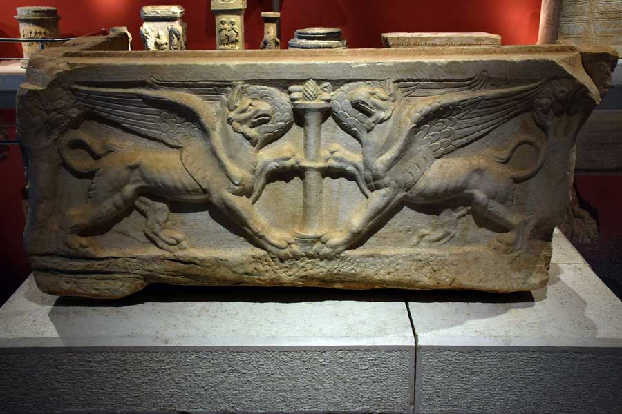 Antalya Müzesi eserleri Lahitler salonu - Antalya Archaeological Museum Sarcophagus Hall, Turkey