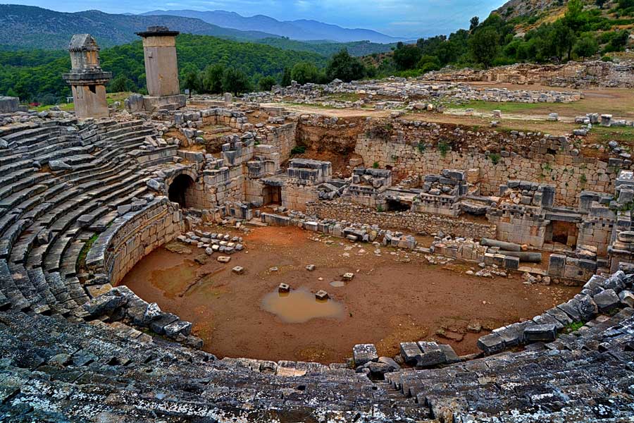 Xanthos antik kenti fotoğrafları tiyatro, Harpy lahit anıtı ve Likya lahdi - Xanthos ancient city photos theatre, Harpy Tomb Monument and Lycian Sarcophagus