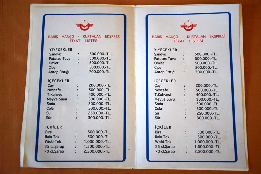 İstanbul Demiryolu Müzesi Barış Manço Kurtalan Eksperi Fiyat listesi - Price list used in Barış Manço and Kurtalan Express, Istanbul Railway Museum