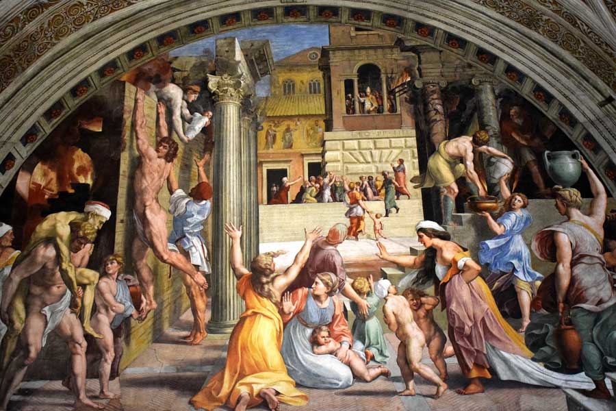 Vatikan müzeleri Vatikan müzeleri eserleri Rafael Odaları duvar resimleri Borgo'daki Yangın - Vatican museums Rafael rooms' wall paintings The fire in the Borgo (Stanza dell'Incendio di Borgo)