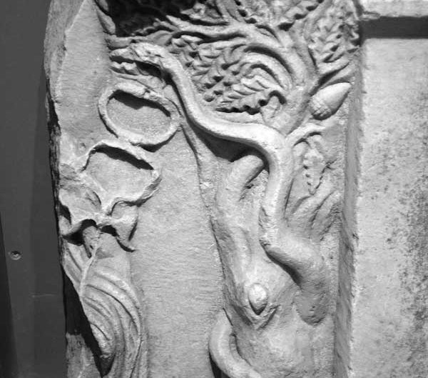 Tekirdağ Arkeoloji ve Etnografya Müzesi yılanlı mezar steli örneği - Grave stele with snake and tree