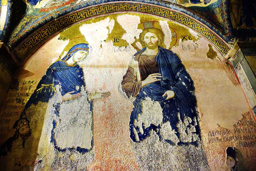 Kariye Müzesi mozaikleri fotoğrafları Deesis mozaiği - The Chora Museum mosaics Deesis mosaic at inner narthex