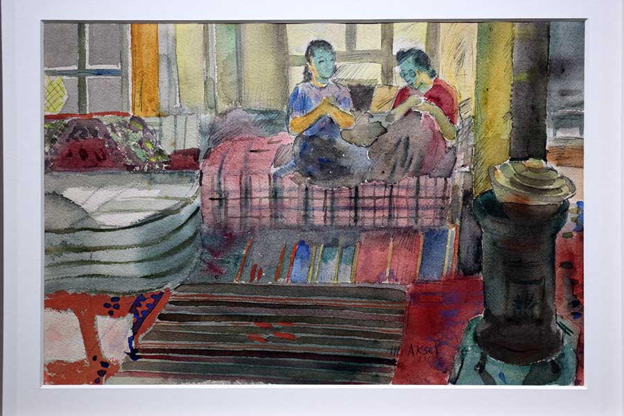 İstanbul Resim ve Heykel Müzesi Malik Aksel, Oda İçi, Kağıt üzerine suluboya (1951) - Istanbul Painting and Sculpture Museum, Interior of a Room, Watercolor on paper
