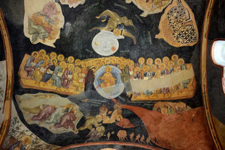 Kariye Camii Freskleri, Parekklesion Deesis freski altında Cehennem freski - The Chora frescoes, Parekklesion, The Day of Judgment under The Throne Preparation Scene and hell scene