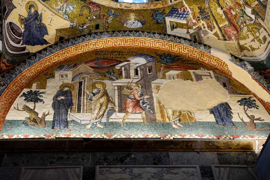 Kariye mozaikleri Yusuf'un Meryem'e Veda Etmesi mozaiği - The Chora mosaics, mosaic of Joseph's Farewell to Mary