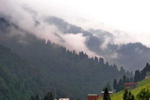 Ayder yaylası manzarası sislerin arasında heybetli dağlar - monumental mountains between the fog, Ayder Plateau photos