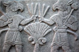 Malatya müzesi eserleri Arslantepe höyüğü Kanatlı demon orthostatı Geç Hitit dönemi MÖ 8yy - Arslentepe mound Late Hittites Age 8th centuries Winget demon orthostat